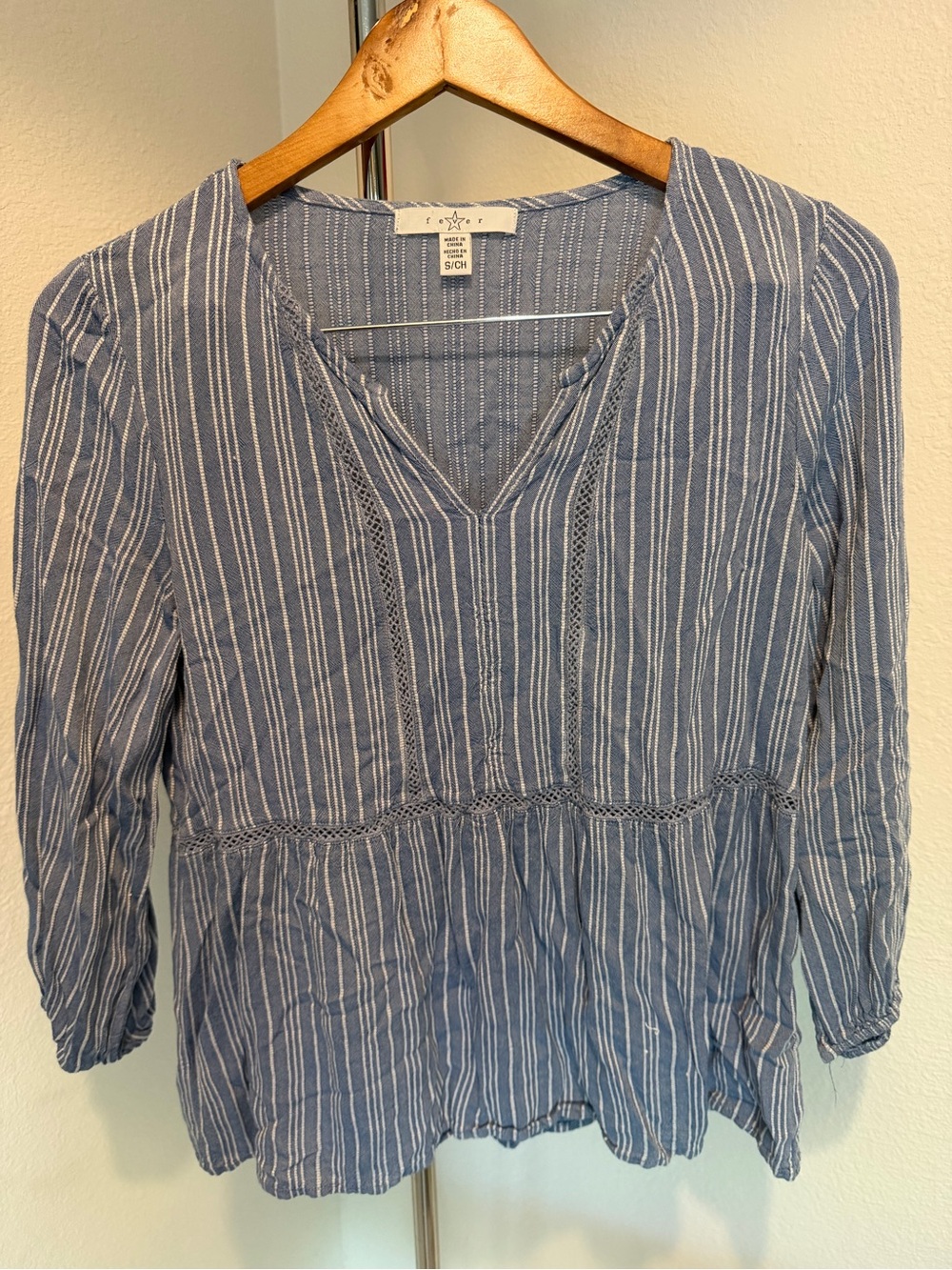 Fever Blue and White Striped V-Neck Peasant Tunic
